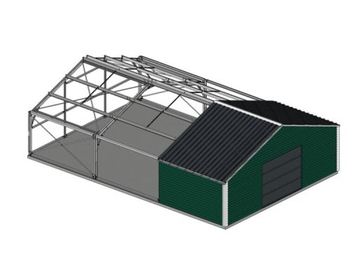 Skellet® zelfbouwloods 10×8×2.8m - modulair staalbouwpakket (vergunningsvrij)
