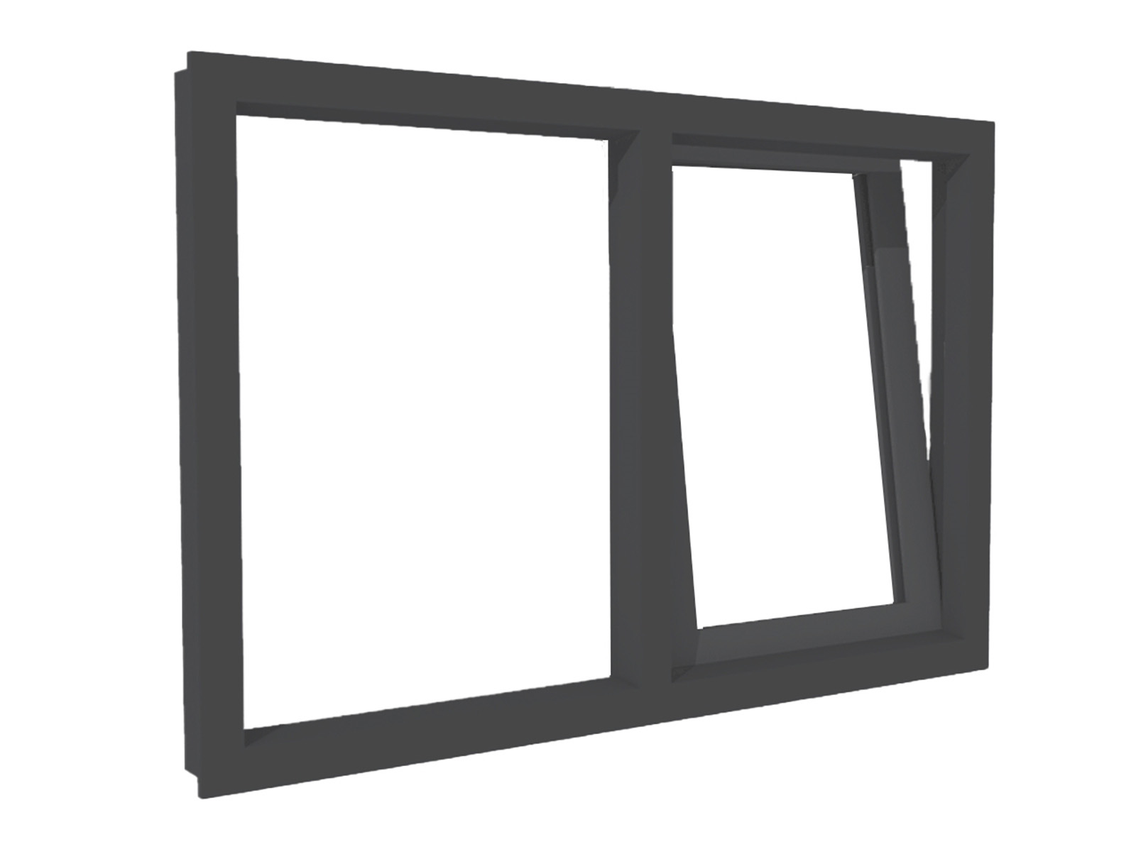 Kunststof raamkozijn, 1x draai/kiep raam en 1x vast raam, isolatieglas, Antraciet houtnerf, 2 meter